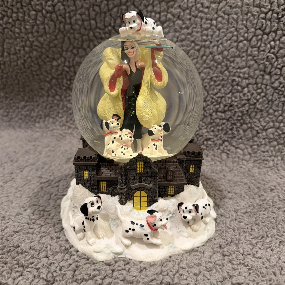 Disney's 101 Dalmations - Musical Snow Globe plays "Cruella De Ville" Works EUC